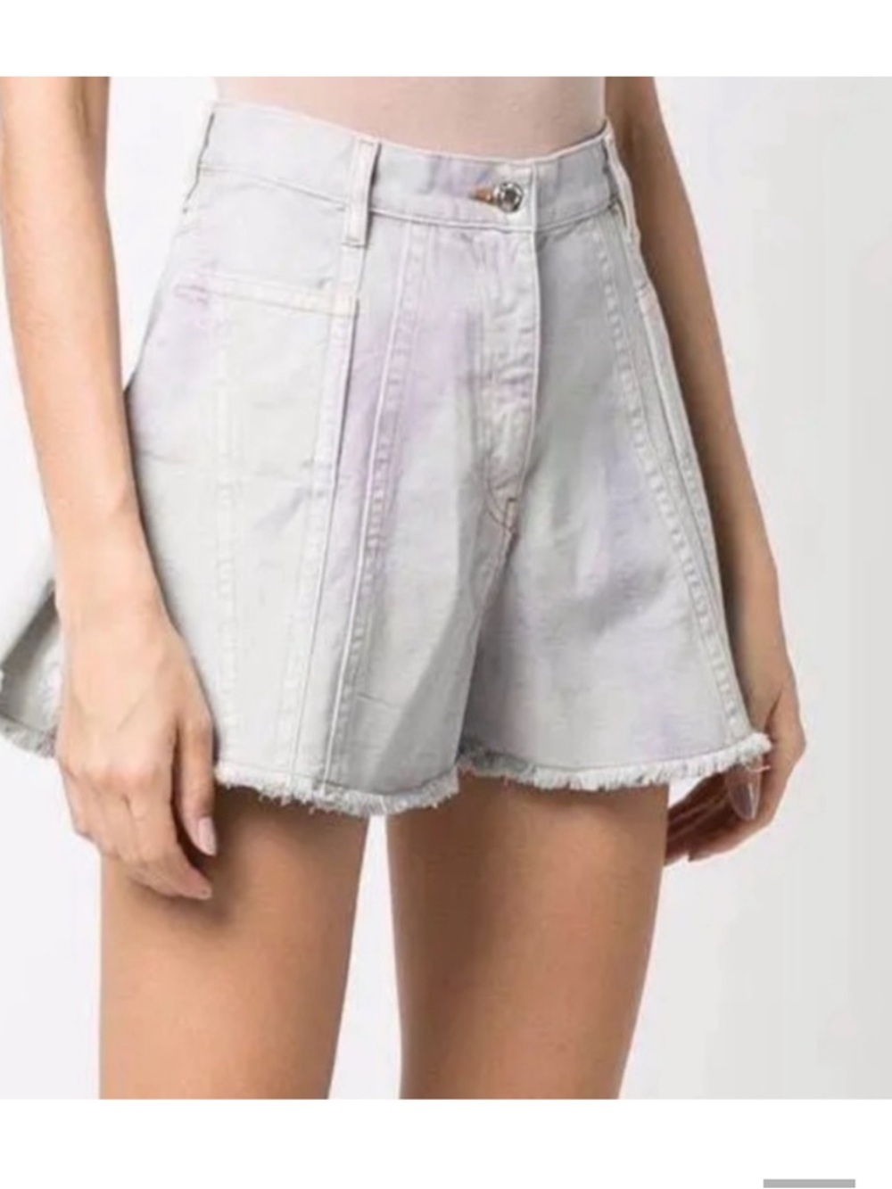 IRO Pale Tie-Dye Denim Shorts in Light Gray